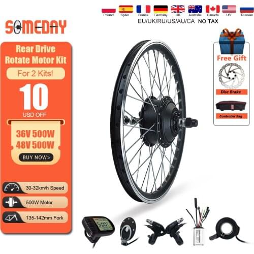 SOMEDAY Electric Bike Conversion Kit Rear Rotate Brushless Gear Hub Motor Wheel 36V 48V 500W 16-29 Inch 700C For Ebike Bicycle