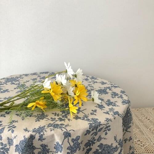 Korea Ins Retro Blue Flower Linen Cotton Linen Tablecloth Picnic Cloth Small Fresh Home Decoration Coffee Table for Living Room