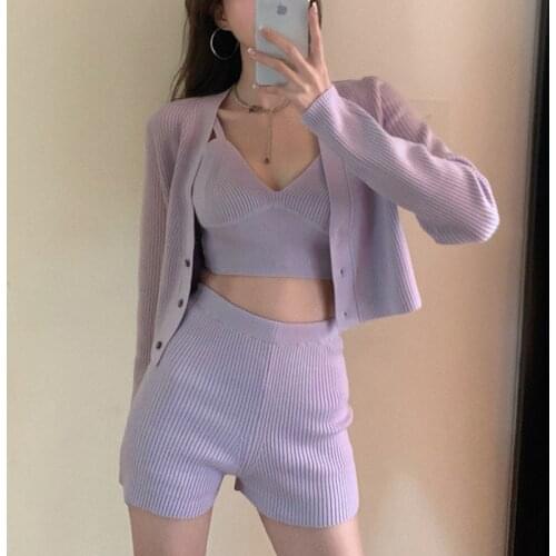 Vetement femme 2021 Womens tracksuit crop top + Camisole + pant shorts sets pants Suits Women Outfits ensemble femme Sportswear
