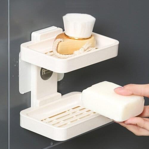 Creative household non-perforated wall-mounted double-layer soap dish soap box
