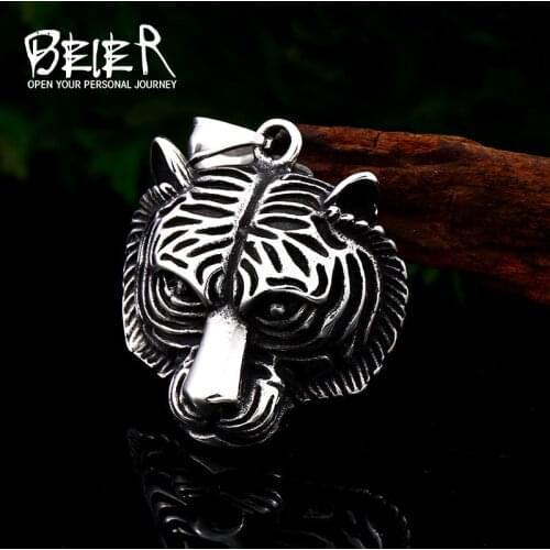 BEIER Fashion animal Stainless steel 3D Lion Heads pendant Necklace charm men jewelry Rock punk Cool Choker BP8-425