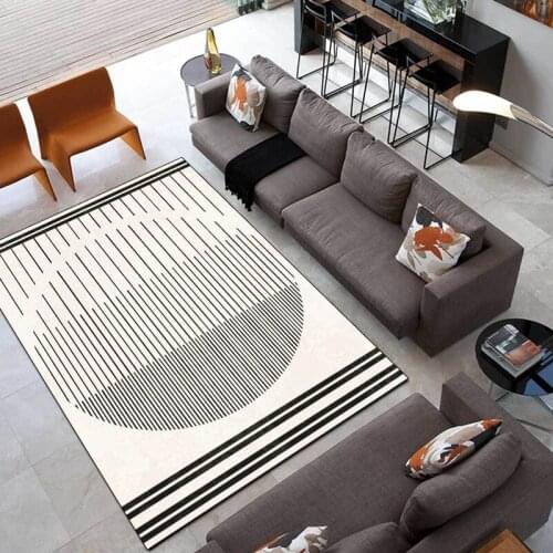 Modern Style Carpet Geometric Line Circle Wild Black and Gray Soft Plush Living Room Area Rug Bedroom Bedside Non-Slip Floor Mat