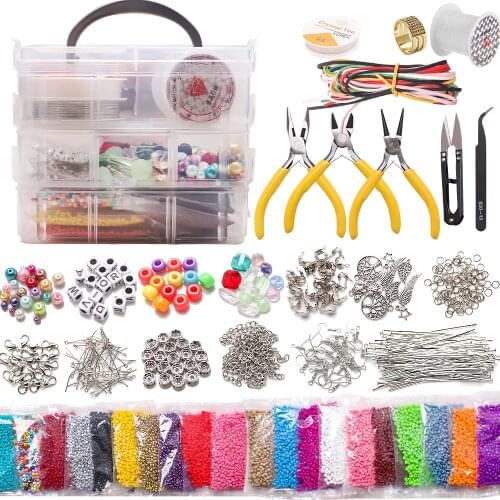 Bracelet Making Kit 10000Pcs Seed Beads 3MM Multiple Sizes Glass Craft Beads with String Charms Jewelry Findings Tool for DIY