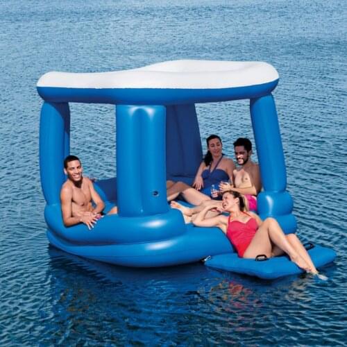 Inflatable Floating Island House Lounge Chair Water Row Boat Bed Shade, Dock Floats Leisure Swimming Pool Beach Floating Deck