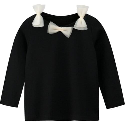 Autumn New Girls T-shirt Bottoming Shirt Baby Clothes Lovely Bow Childrens Lycra Cotton Long Sleeve Tops 2-9Years