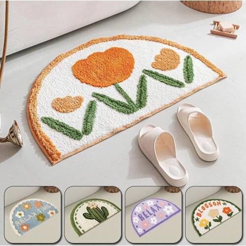 New Semicircle Cartoon Door Entrance Mat Home Bathroom Cute Non-slip Washable Carpet Living Room Bedroom Bedside Mat Home Decor