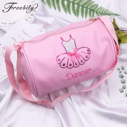 Kids Girls Adorable Ballet Dance Bag Shiny Sequins Embroidered Dress Dancing Duffle Bag Hand Bag Shoulder Bag