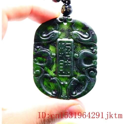Black Green Jade Phoenix Pendant Necklace Carved Double-sided Fashion Charm Chinese Jewellery Amulet Natural Gifts