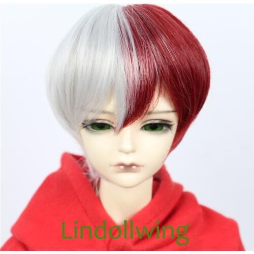 1/3 BJD Wig Pullip Dal DD SD LUT Dollfie Doll Wig High Temperature Hair 8-9 inch Short Wig Red and White Hair
