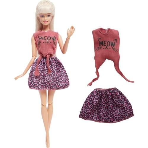 One Pcs Doll Dress Fashion Cute Cat Pattern Shirt High Quality Skirt Daily Wear Accessories Clothes for Barbie Doll Baby Toys