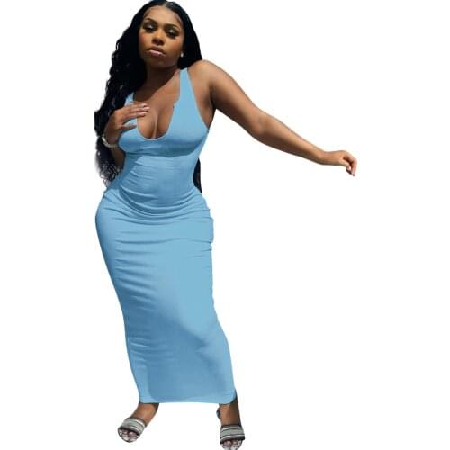 Dresses Women Summer Dress V-Neck Solid Backless Off The Shoulder Long Dress Fashion Elegant Sexy Bodycon Dress Women Clothing