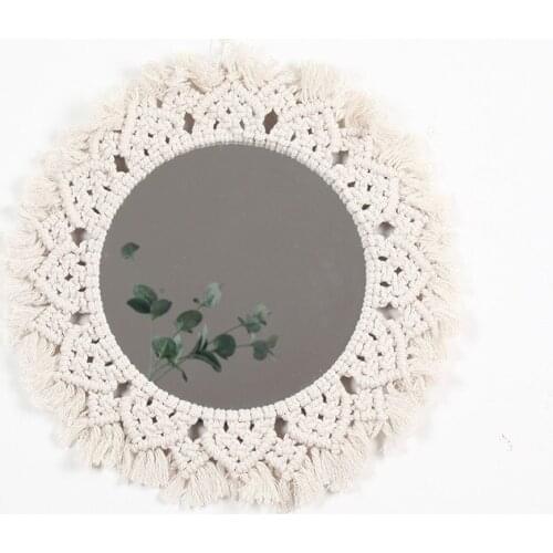 Nordic Style Handmade Woven Make-up Wall Mirror Simple Tapestry Porch Mirrors for Dressing Bathroom Living Room Decor