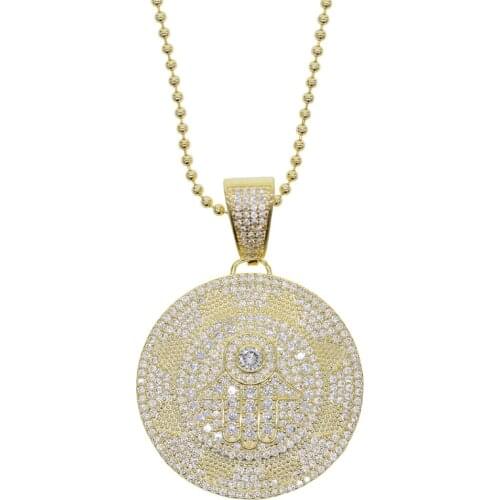 Bubble crystal cz stone tennis chain curb cuban chain round pendant hip hop necklace women charm silver color hip hop jewely