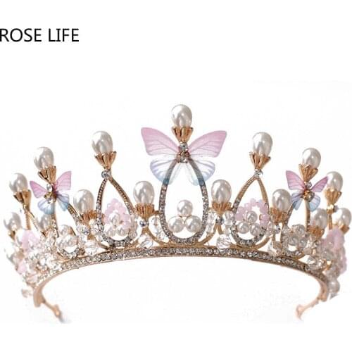 ROSE LIFE New butterfly bride crown elegant princess crown accessories crystal bride wedding hair accessories