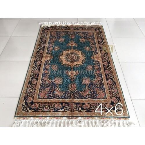 Free shipping 4'X6' 230 Line Handmade Silk Oriental Persian Rug hand Knotted silk carpet for home decoration