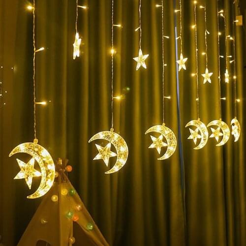 Curtain Lights Stars Moon Christmas Lights Window Decor Battery Operated LED Window Decor LED Light Curtain String Lights