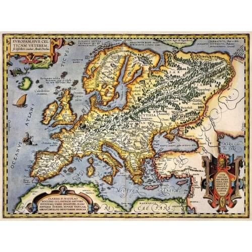 ANTIQUE MAM OF EUROPE 1595 METAL TIN SIGN POSTER WALL PLAQUE