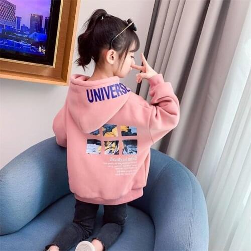 Girls' Hoodies Sweatshirts Kids Underwear 2021 Vintage Plus Velvet Thicken Warm Winter Autumn Cotton Tops Fleece Childrens Clot