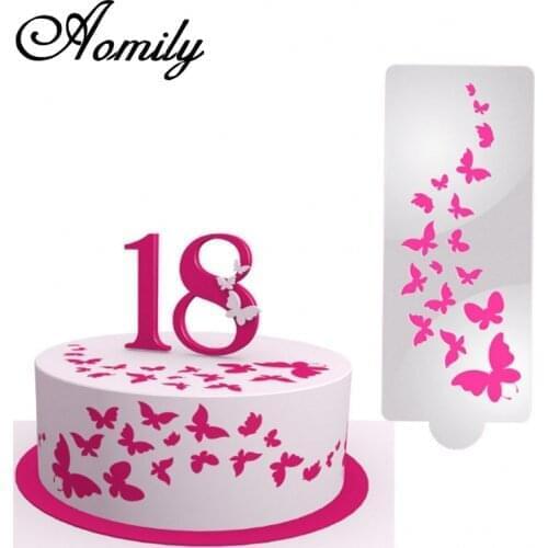 Aomily Butterfly Art Cake Stencil Airbrush Plastic Painting Art Mold Cookies Fondant Molds DIY Cake Mousse Brim Decorating Tool