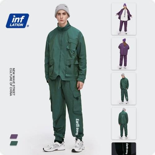 INFLATION Windbreaker Jacket Suit Men Streetwear ужские комплекты 2020 Autumn High Street Cargo Jacket Men Hip Hop Track Pants