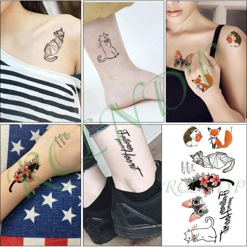 Waterproof Temporary Tattoo letter aminal cat dog fox hedgehog flower tatto stickers flash tatoo fake tattoo for women men kid