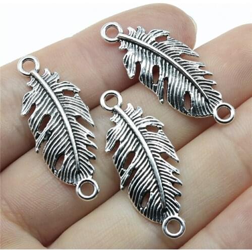 WYSIWYG 10pcs 35x14mm Feather Pendants Connector Vintage Feather Charm Connector Vintage Feather Connector Pendants