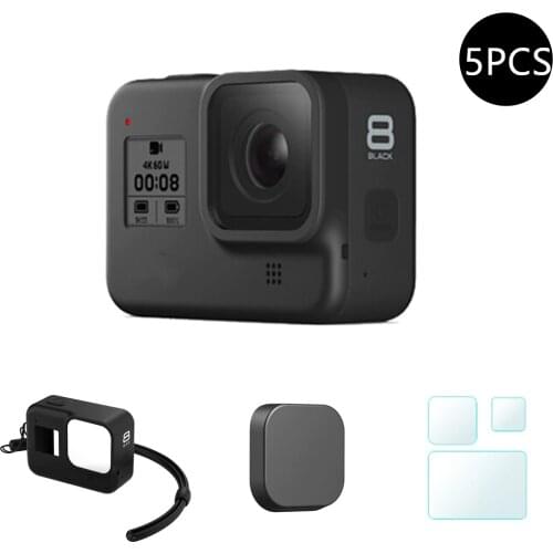 Protective Silicone Case for GoPro Hero 8 Black Tempered Glass Screen Protector Film Lens Cap Cover for Go Pro 8 Accessory