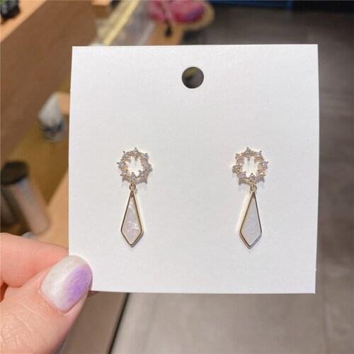 Minar Delicate Zircon Geometric Earrings for Women 2020 Korean Gold Color Metal Hanging Stud Earrings Statement Party Jewelry