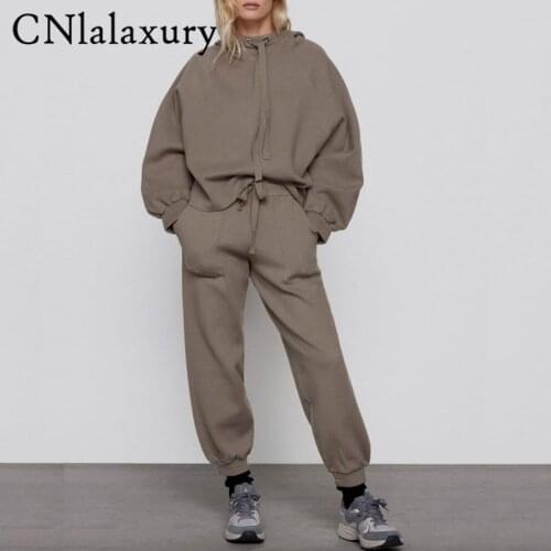 New Knitted Tracksuit Womens Suit Autumn Winter 2 Piece Set Women Pullover Hooded Sweater + Harem Pants Two Piece Set 2021