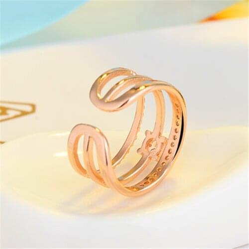 Free shipping hot sale size adjustable opening ring S925 silver ring womens fashion simple silver jewelry double ring