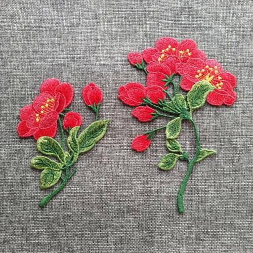 1set Blooming Camellia Applique Embroidered Sew-on Nice Red Flower Patches For Clothes Bag Sticker Diy Craft Decoration Repair