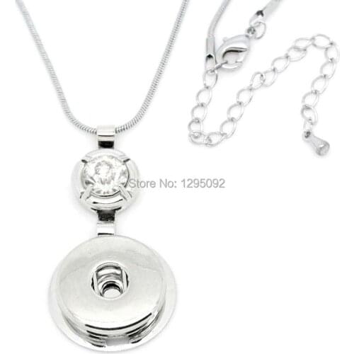 1Pc Necklace Silver Tone Rhinestone Lobster Clasp Snake Chain Pendant Fit 5.5mm Snap Buttons Charms Jewelry DIY Finding 54cm