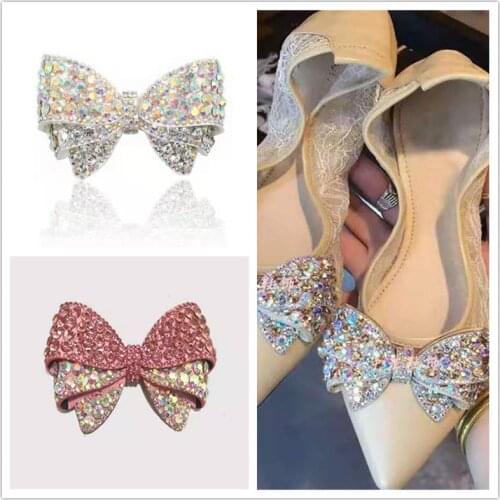 1pc Luxury Jewelry Bowknot Bow Crystal Bridal Wedding Party High Heels Shoes DIY Manual Rhinestone Shoe Decorations Shoe Flower