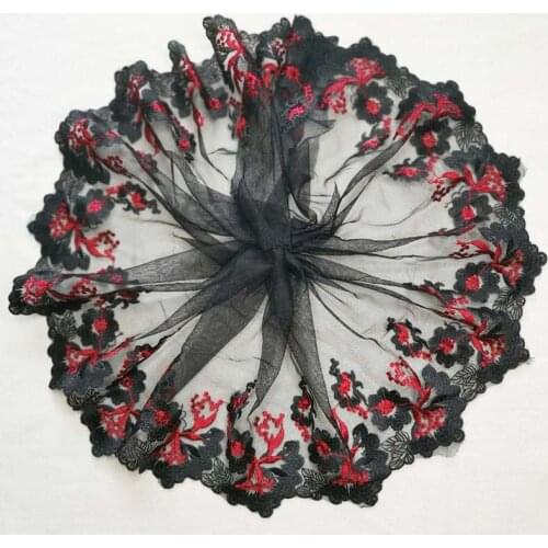 10meters Good Quality Red Black Mesh Net Lace Trim Embroidered Fabric Ribbon Textile Accessories 20cm Wide