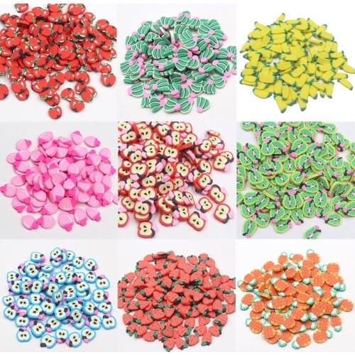 100g/Lot 1cm Multiple Fruits Polymer Clay Slices Strawberry Banana Miniaure Apple Sprinkles for DIY Crafts Filling Accessories