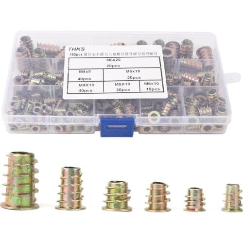 165Pcs Hex Thread Insert Nut Galvanized Wood Furniture Nut Set Color Plated Carbon Steel