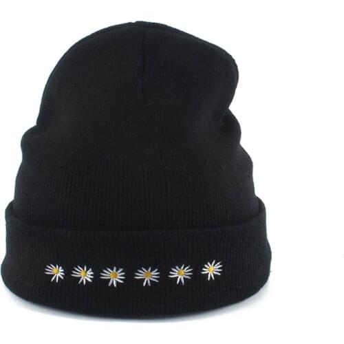 2020 New Autumn Winter Daisies Flower Hat Warm Knitted Skullies Beanies For Women Fashion Hip-hop Caps