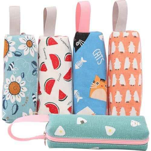 25 PCS Cute Cartoon Zipper Pencil Case Pen Holder Makeup Pouch Organizer Canvas Stationery Storage Bag for Kids Wholesale X2