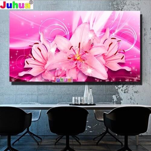 Large size 5d diy diamond painting"Pink Lilies"watercolor Flower full mosaic square/round Diamond embroidery needlework HH2354