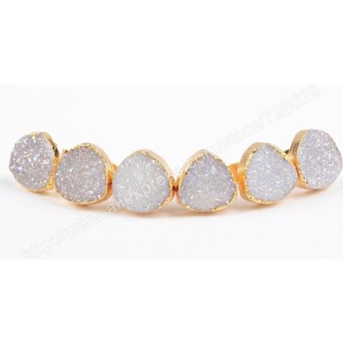 BOROSA 5Pair/lot Fashion Charm Gold Color 12mm Triangle Natural Titanium AB Color Crystal Druzy Geode Stud Earrings G0881