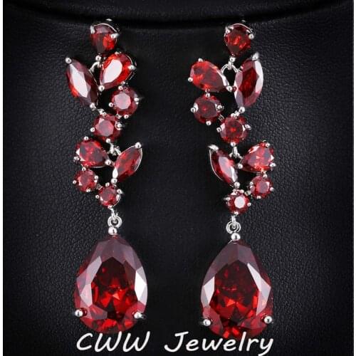 CWWZircons 4 Colors Fashion and Luxury Water Drop Blue Green Red Big Long Cubic Zirconia Crystal Stud Earrings for Women CZ176