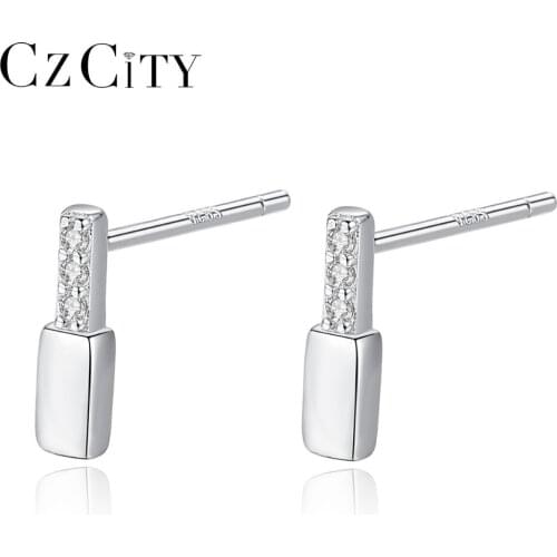 CZCITY Brand New 100% 925 Sterling Silver Geometric Stud Earrings for Women Minimalist Party Christmas Fine Jewelry Brincos Gift