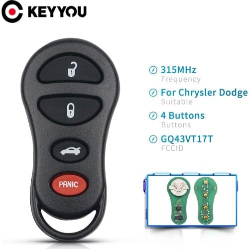 Dandkey GQ43VT17T 3+1 4 Buttons Remote Car Key Fob 315Mhz For Chrylser Jeep Dodge 2002 2003 2004 2005 Caravan Dakota Durango