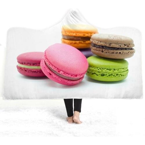 Food Dessert 3D Printed Warm Wearable Polyester Throw Blankets Plush Hooded Blanket For Adults Kid Hooded Beach Towel Blanket