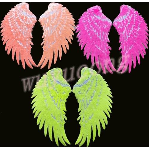 Fluorescent Sequined Wings Iron On Patches For Back Of Jackets T Shirt Sewing On Oriange Pink Yellow wings Patches