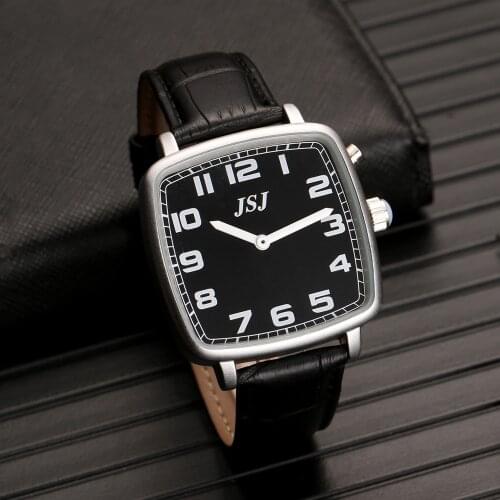 Square German Talking Watch,Talking Date and Time,Black Dial,Black Leather Band TGSW-1713G