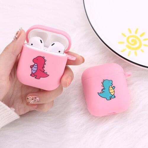Lovely Cute Fashion Dinosaur Earphone Case For Apple iPhone Charging Box For AirPods Pro Soft Candy Color Carabiner Cover