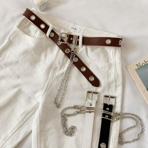 Fashion PU Leather Belt Pin Buckle Belt Personality Jeans Decor Adjustable Holes Strap Waistband Chain Decorative Belts