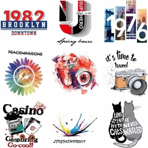 Fashion Applique Patches Camera Letter Prainting Patches Stickers Iron On Transfers On Clothes DIY Thermo-stickers For Clothing