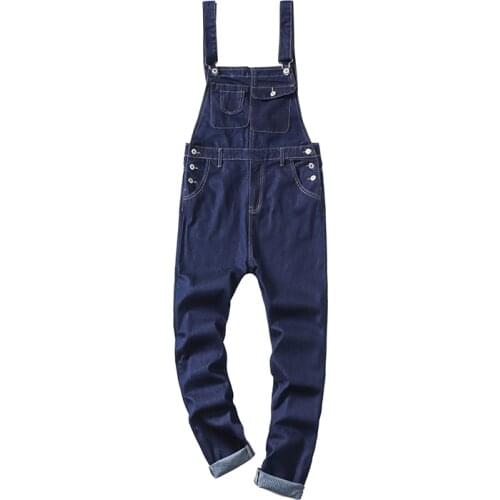 New Mens Male Fashion Casual dark blue denim bib overalls Slim fit jeans Suspenders jumpsuits 7137